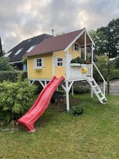 Kinderspielhaus Gartenhaus Holzhaus 220 x 180 cm, Holz Kinderhaus mit 2 Etagen