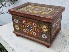 alte Kiste Holz Schatulle alpenländisch 22x30 cm & 20 cm hoch bemalt Mini Truhe
