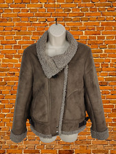 ZARA BRAUN GRAU JACKE KLEIN DAMEN FLIEGERMANTEL KUNSTFELL & WILDLEDER REISSVERSCHLUSS WINTER 