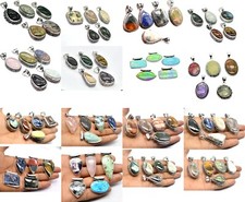 Tigerauge, Opal und Weitere Edelstein Handgemacht Halskette Versilbert Anhänger