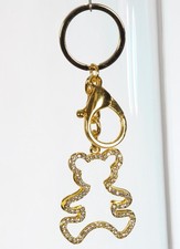 Schlüsselanhänger Bär m. Schlüsselring u. Karabiner Strass Teddy Steinchen goldf