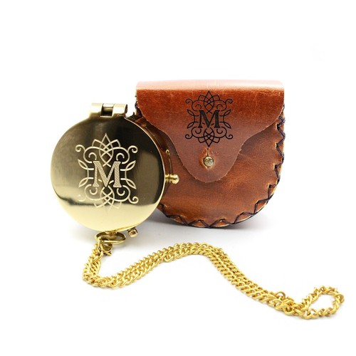 Compass engraved leather case - leather,