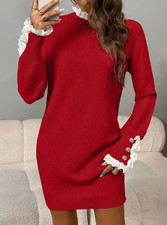 Elegantes Langarm Damenkleid, Pulloverkleid Wintermode, modern, rot, Polyester