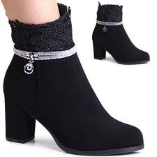 Damenschuhe Velours Stiefeletten Glitzer Booties Kurzstiefel Ankle Boots Spitze