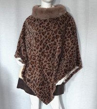 Faux Fur Poncho Webfell Kunstpelz Fell Pelz Webpelz Umhang Taupe Leopard Neu