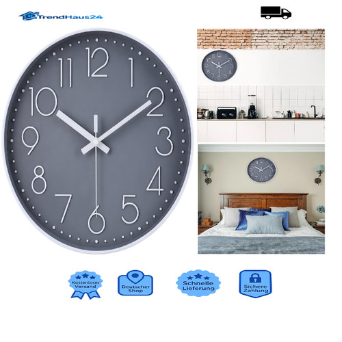 Funk wanduhr 30cm grau leise - 30cm,