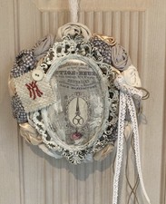 Handgefertigter kleiner Deko Stoffkranz Türkranz Shabby Vintage Rahmen -602