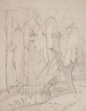 Naturstudie Baum Weide am Fluss unsigniert unbekannt Unikat Zeichnung 20 Jhd