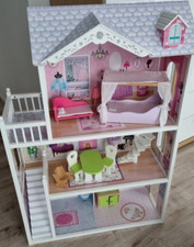 XXL Holz Puppenhaus.Gebraucht.Barbiehaus.Rosa/Weiß. Möbeliert