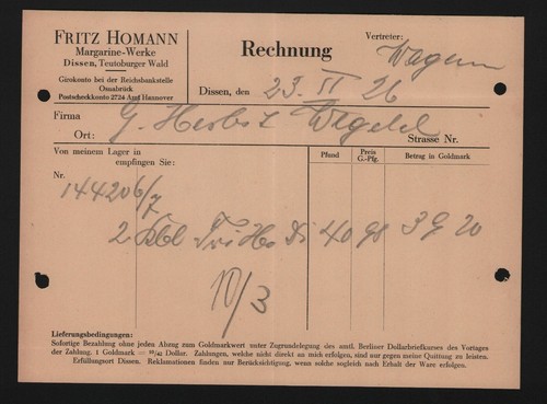 Dissen rechnung 1926 - dissen,, fritz