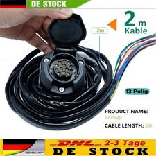 13 Polig Anhänger Steckdose mit Kabel 2m Vorverdrahtet Anhängerkupplung 13Polig*