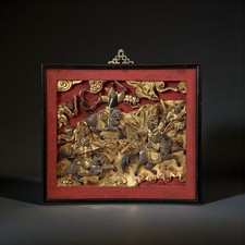 Altes China Holzrelief Reiter