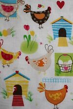 Kracht Geschirr-Küchen-Trockentuch "Osterwiese" witzige Hühner Blumen Halbleinen