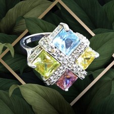 Einmalig schöner EDLER Cocktail Ring Diamonique 5-farbig 925er Silb. Gr.17 (54)