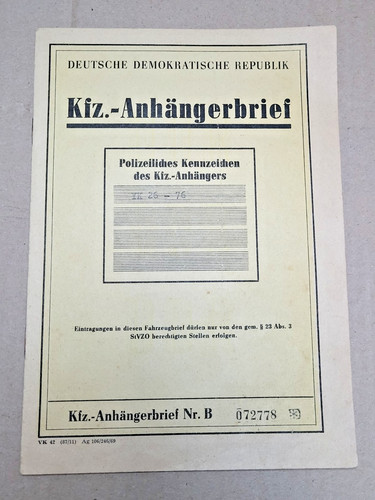 Kfz brief anhängerbrief ddr - brief,