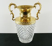 Antike französische Kristall Amphore Vase mit vergoldeter Ormolu Metallfassung & Schlangengriff