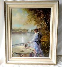 Ölgemälde ~ Ausflug am See ~ signiert Graf ~ Öl auf Platte (im Stil von Monet)