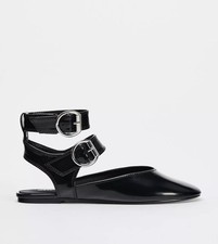 Slingback Ballerina mit Doppelter Schnalle Lackleder schwarz Zara Gr. 38