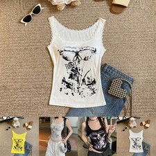 Sommer Damen Slim Fit Weste mit Blumen Spitze Print und Brust Polster Innenkleid