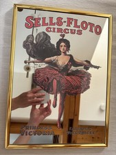 Reklame Spiegel mit Gold-Rahmen 38 cm x 28 cm, SELLS-FLOTO CIRCUS