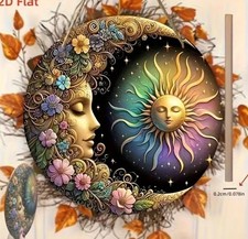 M*NEU* Holzscheibe Schlafende Sonne Und Mond 20cm Durchmesser Phantasie