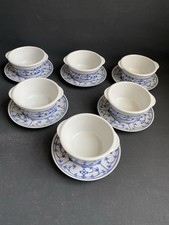 6 x Suppentassen mit Untertassen Winterling Schwarzenbach Indisch blau