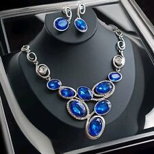 SCHMUCK-Set blau Strass Hochzeit Oper Modeschmuck 