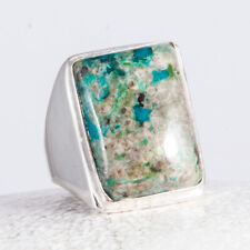 Silberring, Ring, 925 Sterlingsilber, massiv, groß, Chrysokoll, Cabochon, Gr. 60