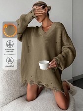 Damen V-Ausschnitt Destroyed