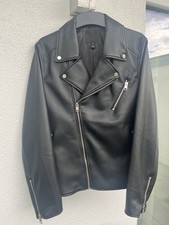 H&M + HERREN BIKER JACKE  L + KUNSTLEDER  MATT + SCHWARZ SILBER + KRAGEN + TOP