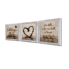 3er-Set gerahmte Bilder LIEBLINGSPLATZ 3 x 23 x 23 cm – Wanddeko modern