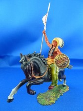 Elastolin 7cm Wildwest Indianer Häuptling Nr.6854 Reiter zu Pferd (Hose in Grün)
