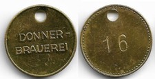 Biermarke Saarlouis Donner-Brauerei Ktr.-Nr. 16 gepunzt Messing Menzel 22226.1