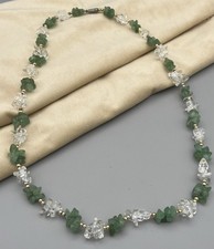 Vintage Jadeit und Bergkristall Quarz Chip Perlen Halskette 63 cm 55 g China