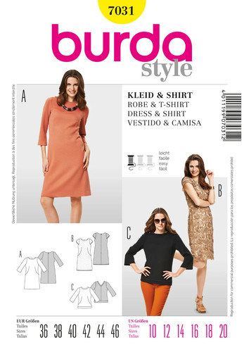 Burda b7031 kleid shirt - kleid, t-shirt