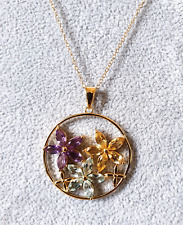 Citrin-Amethyst - Blauer Topas Silberanhänger gelbvergoldet