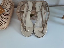 Luciano Barachini Damen Schuh Sandale Gr.38 Gold Straß-Stei Schlange  Ledersohle