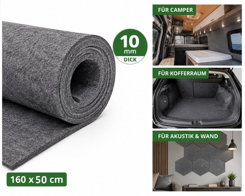 Filzmatte 10mm grau 160x50cm - 10mm,