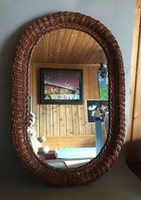 Vintage rattanspiegel oval - oval, ca