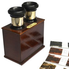 Antikes Stereoskop, Verascope von Jules Richard von Paris, mit Glasstereoviews