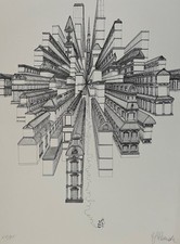 Hans-Georg Rauch Signierte numm. Original Lithographie- Surrealismus Architektur