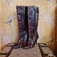 LUCALSAX PARA GRÖSSE 4 VINTAGE BURGUNDER SCHLANGENLEDER STIEFEL STILLETTO & PASSENDE TASCHE