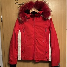 Damen Ski Jacke Von Toni Sailer Größe 38 Rot/weiss Mit Echtem Fell Top Zustand 