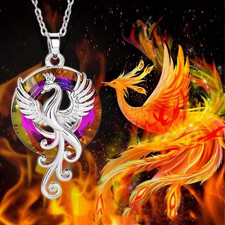 Phoenix Kette Glas Anhänger Silber Bunt Mystic Vogel Schmuck Damen Herren✨🔥💜💙