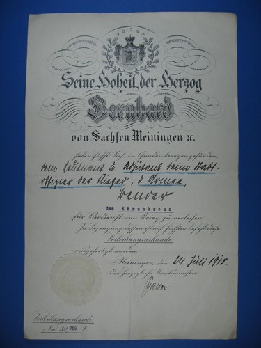 Verleihungsurkunde zum