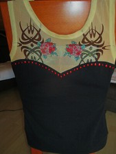 T-Shirt Rockabilly Retro Tattoo Mesh Schnürung Gothic Pin up Sexy Frühling