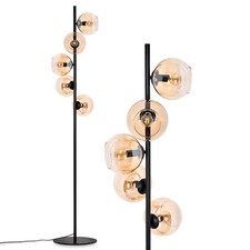 HOFSTEIN Cesaro Stehlampe aus Metall/Glas Schwarz/Bernstein/Klar, Vintage-Design