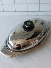 AMC Brotzeit-Anrichte 3-tlg. Edelstahl Servierplatte mit Deckel, kaum benutzt