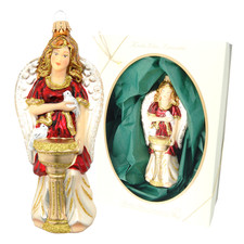 Krebs-Glas-EXCLUSIV - Engel mit Taufbecken. Weihnachts-Kugel 13 cm ( LIMITIERT )
