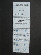 FRANKFURT (ODER) Straßenbahn Tram alter Fahrschein Ticket 5-Fahrten-Karte 6,- DM